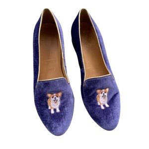 Jack Rogers Purple Velvet Flats with Corgi Embroidery size 9.5